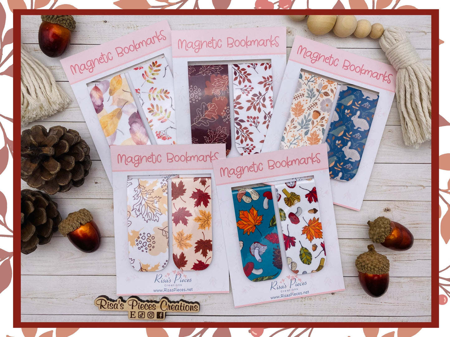 Burgundy Leaves Magnetic Bookmarks, Reading Accessories, Planner Accessory, Book Lover, Autumn Magnet Bookmark, Thanksgiving Gift for Family