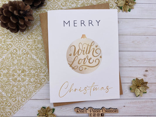 Merry Christmas With Love, Handmade Christmas Card, Customizable Holiday Cards, Elegant Christmas Card for Friends, Christmas Cards Set