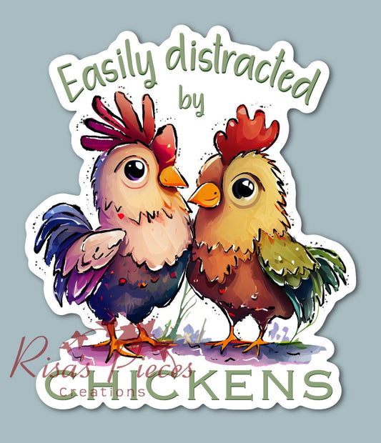 Easily Distracted by Chickens Sticker, Crazy Chicken Lady, Chicken Gifts, Gift for Chicken Lover, Best Friend Birthday Gift, For Mom, Farmer