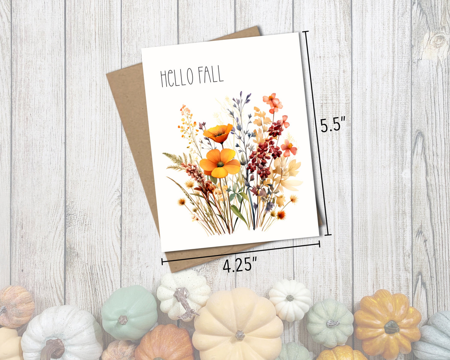 Hello Fall Floral Greeting Card with Kraft Envelope