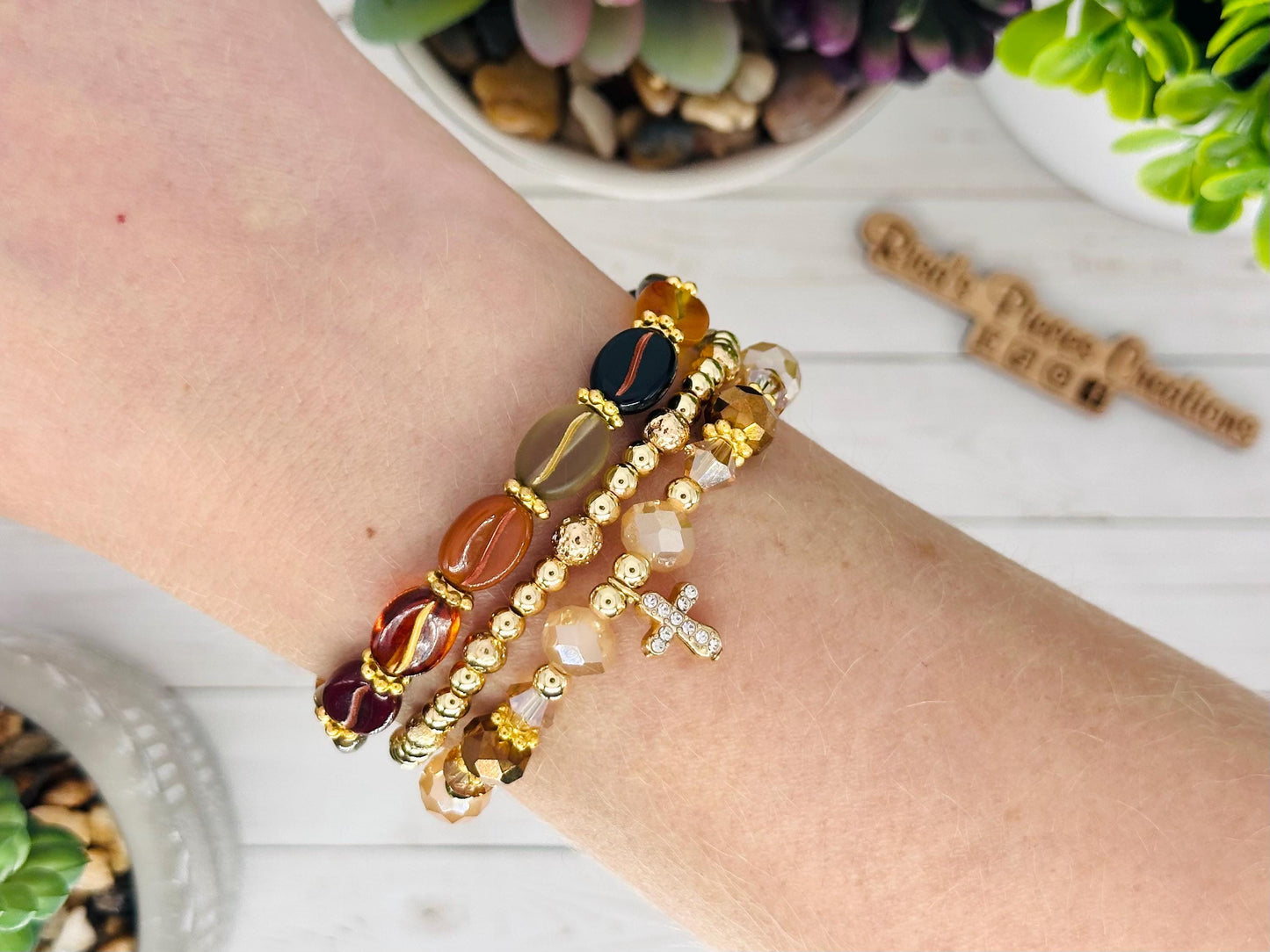 Blessed in Bronze Bracelet, Crystal Beaded Cross Bracelet, Faith Jewelry, Religious Gift for Women, Birthday Gift for Her, for Wife