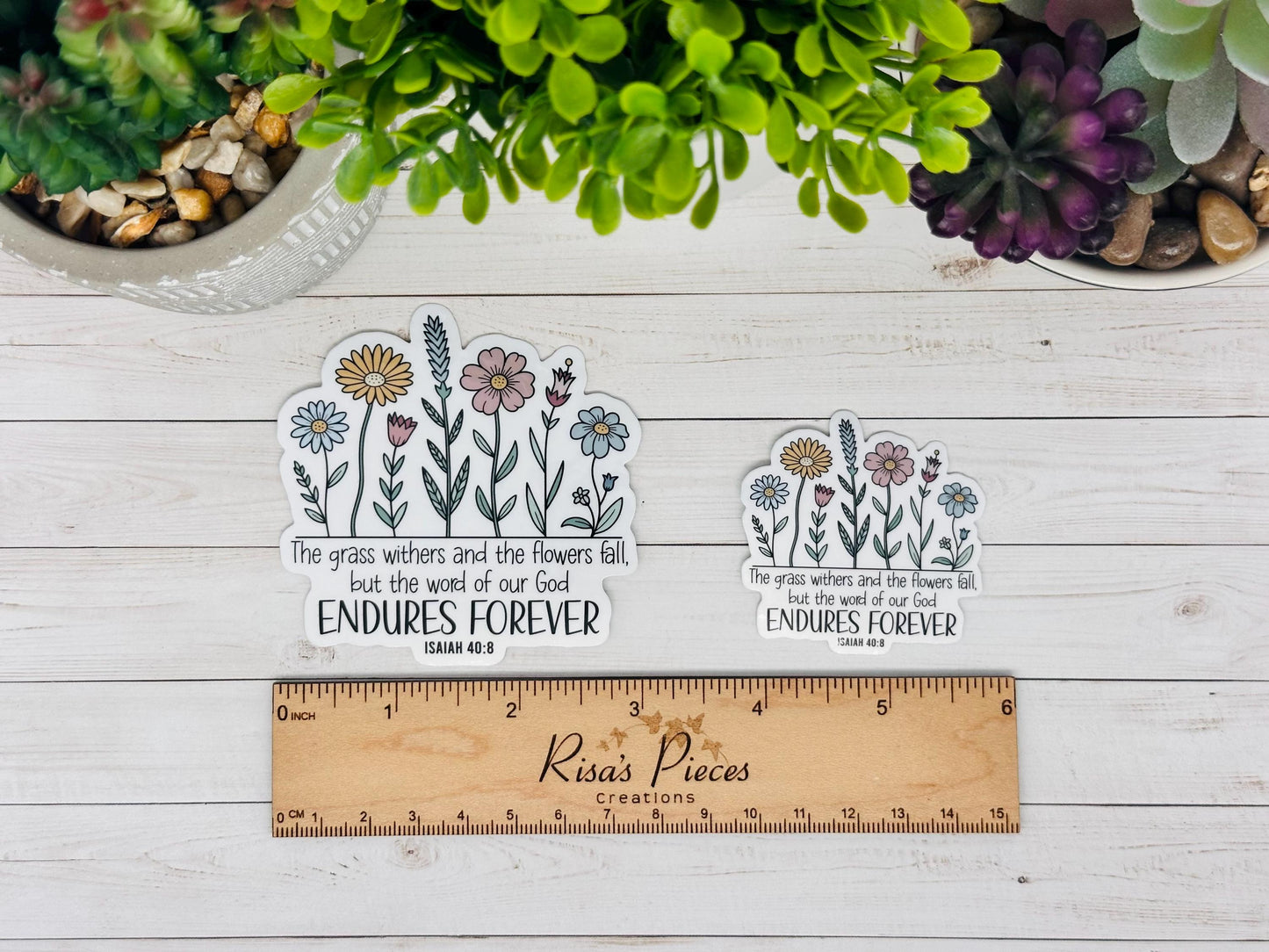 Isaiah 40:8 Wildflower Sticker, Christian Bible Verse Sticker, Faith Sticker, Floral Scripture Gift for Her, Word of God Endures, For Friend