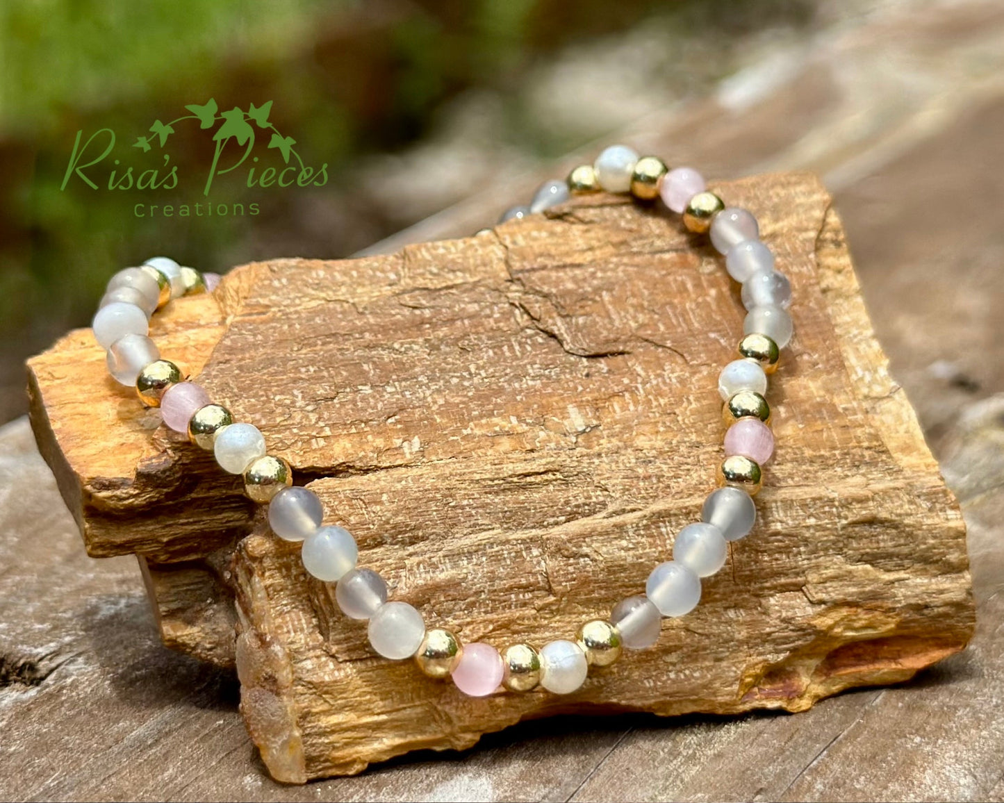 Blush and Fog Dainty Beaded Bracelet