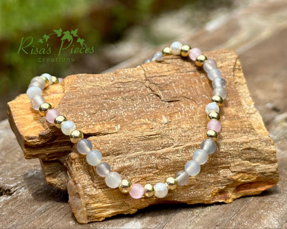 Blush and Fog Dainty Beaded Bracelet
