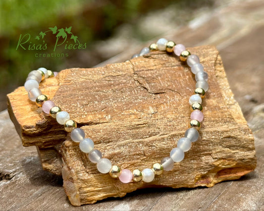 Blush and Fog Dainty Beaded Bracelet