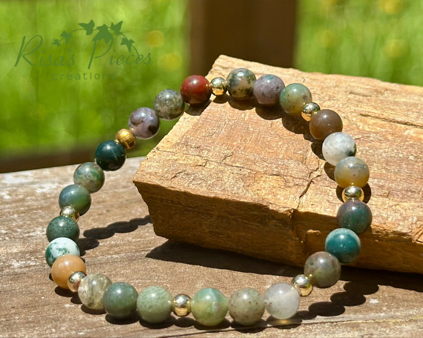 Gilded Fern Indian Agate Bracelet