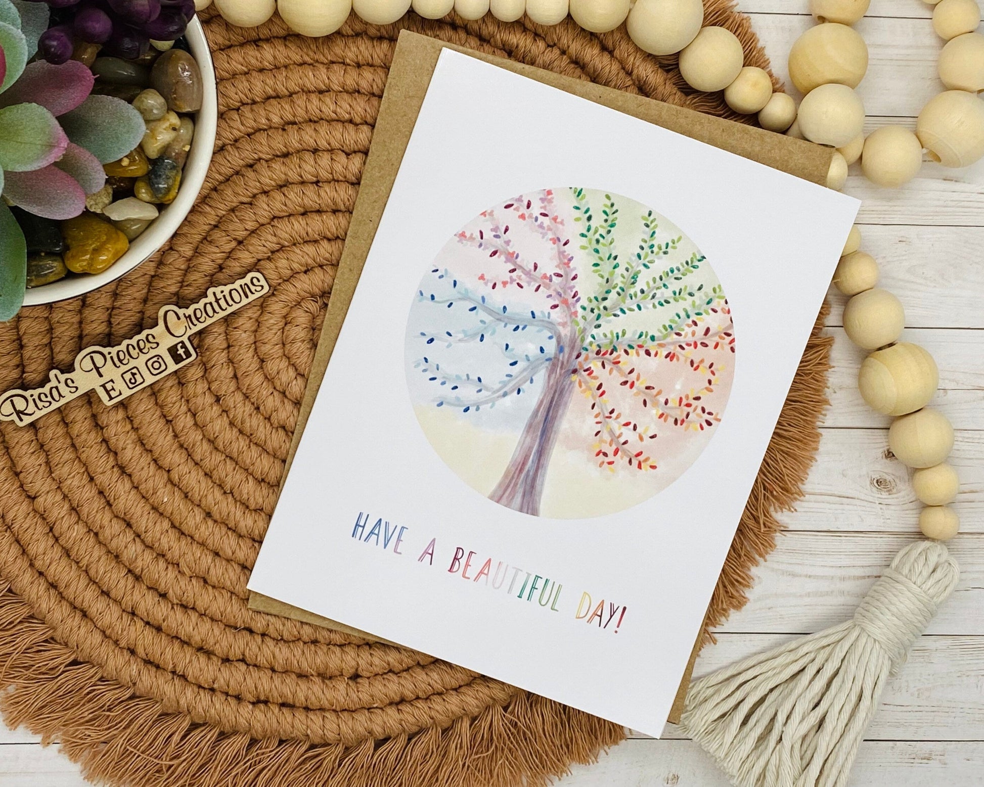 Glossy Watercolor Have a Beautiful Day Card, Greeting card, Blank Cards, Card for Friend, Tree of Life, Four Seasons Card