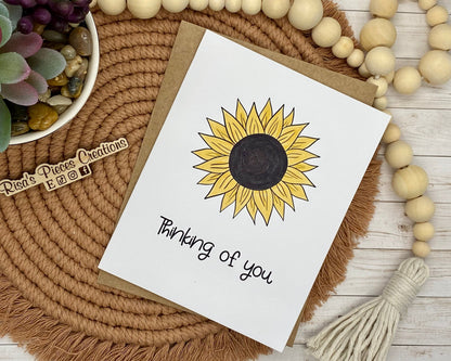 Glossy Sunflower Thinking of You, Sunflower Card, Greeting Cards, Blank Cards, Birthday Card, Card for Friend, Card for Husband or Wife