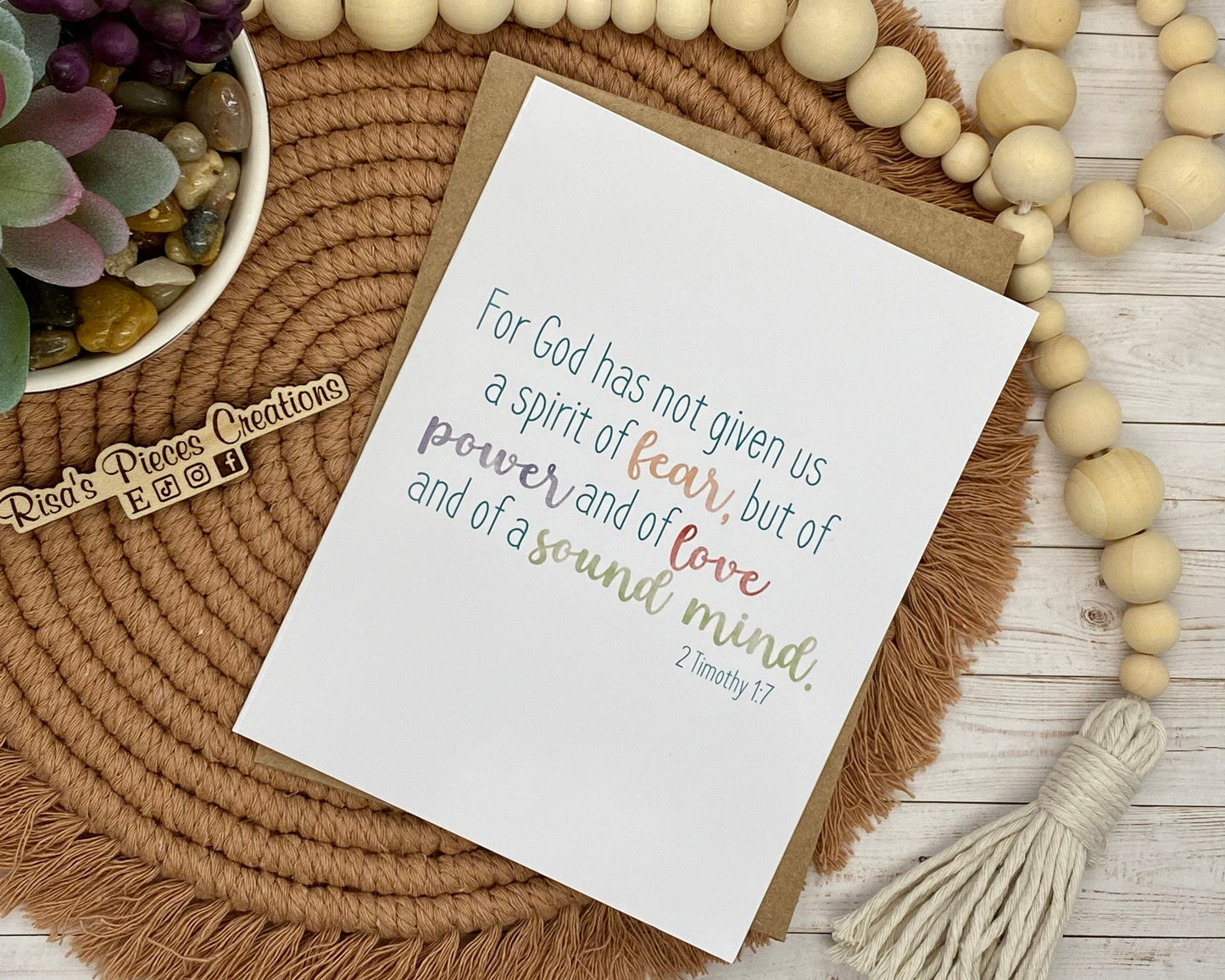 Glossy Power Love Sound Mind Card, Greeting Cards, Blank Cards, Flower Card, Sympathy, Encouragement Card, Christian Cards, Faith Card
