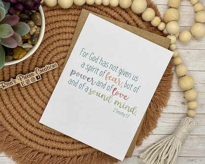Glossy Power Love Sound Mind Card, Greeting Cards, Blank Cards, Flower Card, Sympathy, Encouragement Card, Christian Cards, Faith Card