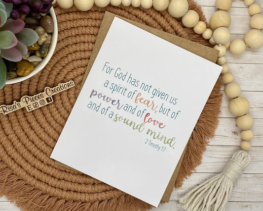 Glossy Power Love Sound Mind Card, Greeting Cards, Blank Cards, Flower Card, Sympathy, Encouragement Card, Christian Cards, Faith Card