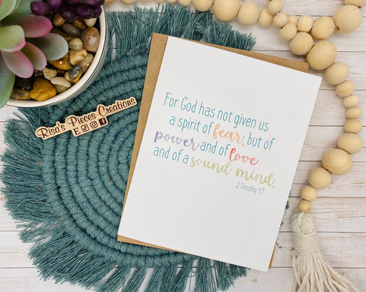 Linen Texture Power Love Sound Mind Card, Greeting Cards, Blank Cards, Flower Card, Sympathy, Encouragement Card, Christian Cards,Faith Card