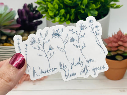 Bloom Sticker, Mental Health Stickers, Floral Decal, Inspirational Waterproof, Flower Doodles, Plant Stickers, Gift for Plant Lover