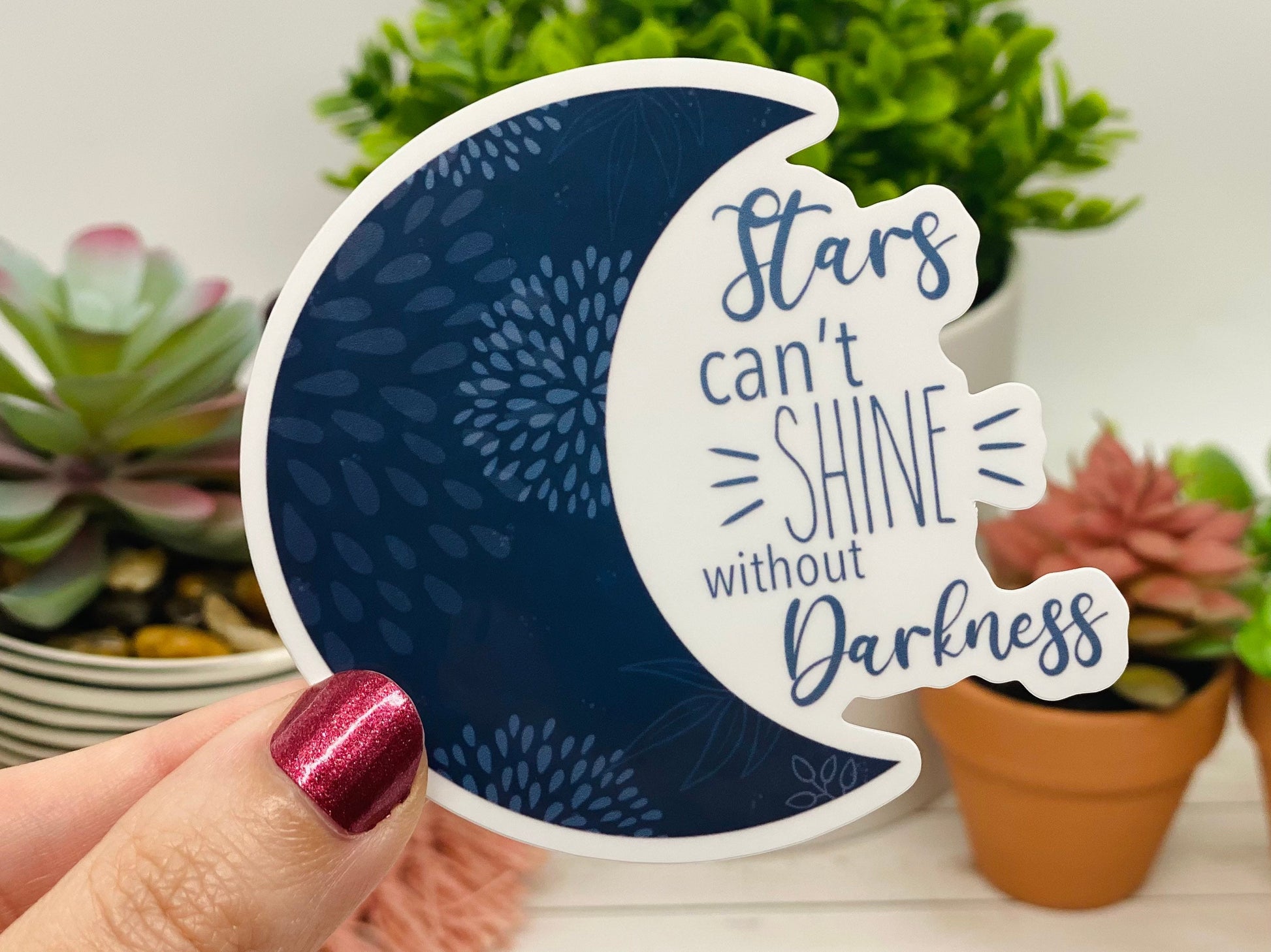 Stars Can't Shine Without Darkness Crescent Moon Sticker, Positive Affirmations Mental Health Stickers for Laptops, Easter Basket Gift Ideas