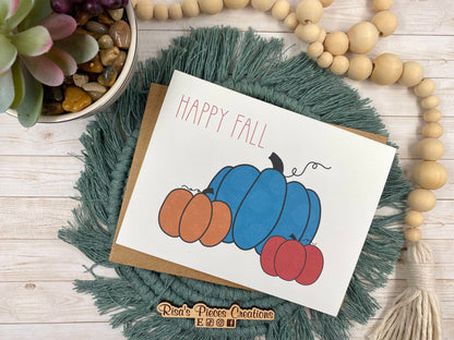 Linen Texture Teal Pumpkin Card, Pumpkin Card, Greeting card, Blank Cards, Autumn Card, Thanksgiving Cards, Holiday Cards, Happy Fall