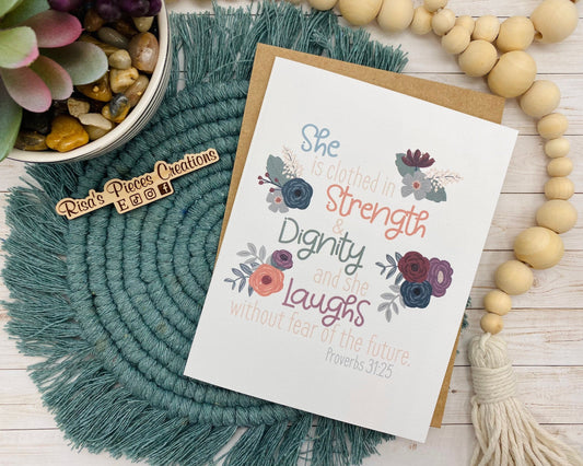 Linen Texture Clothed in Strength Card, Greeting Cards, Blank Cards, Christian Card, Birthday Card, Encouragement Card, Psalm 31