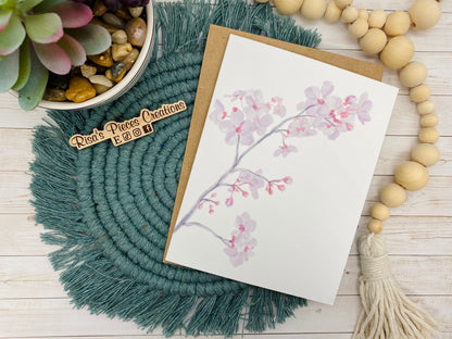 Cherry Blossom Card with Envelope, Blank Greeting Card, Thinking of You Card for Friend, Mom to be, Mom Birthday Card From Daughter