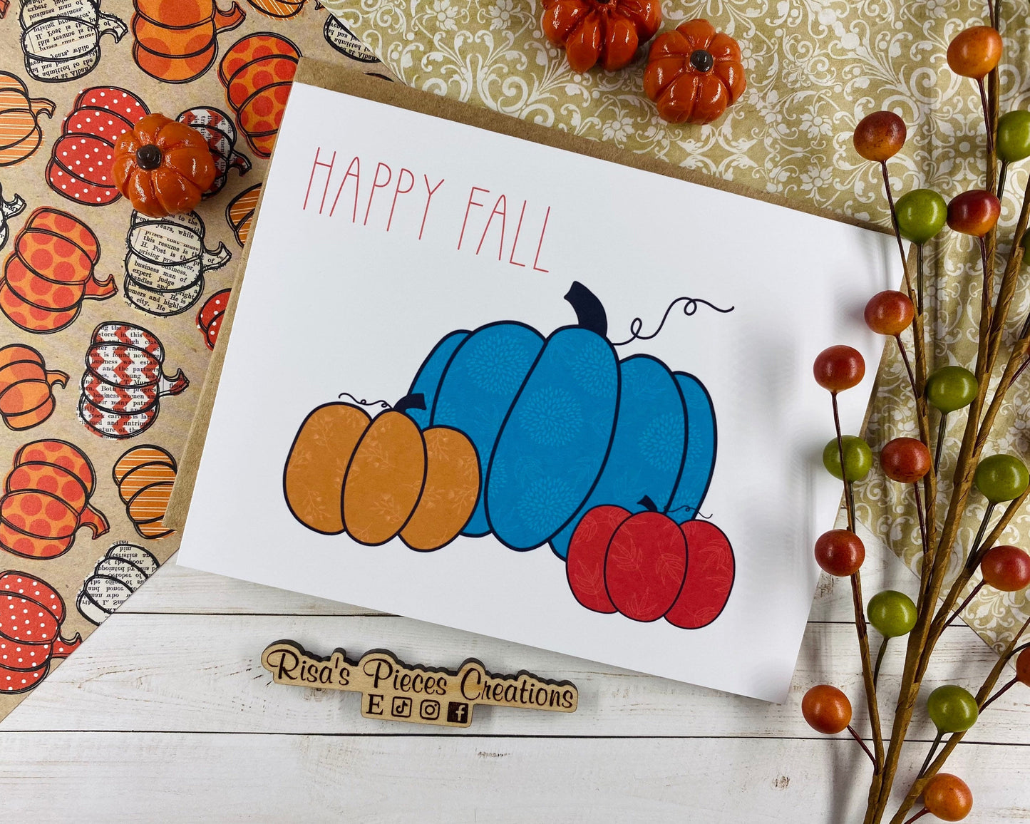 Glossy Teal Pumpkin Card, Pumpkin Card, Greeting card, Blank Cards, Autumn Card, Thanksgiving Cards, Holiday Cards, Happy Fall