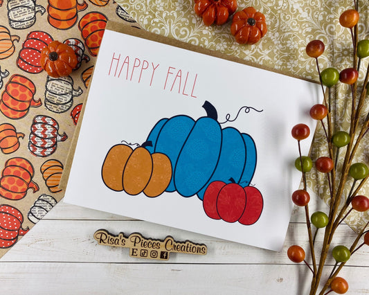 Glossy Teal Pumpkin Card, Pumpkin Card, Greeting card, Blank Cards, Autumn Card, Thanksgiving Cards, Holiday Cards, Happy Fall