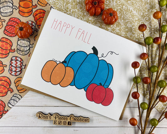 Linen Texture Teal Pumpkin Card, Pumpkin Card, Greeting card, Blank Cards, Autumn Card, Thanksgiving Cards, Holiday Cards, Happy Fall