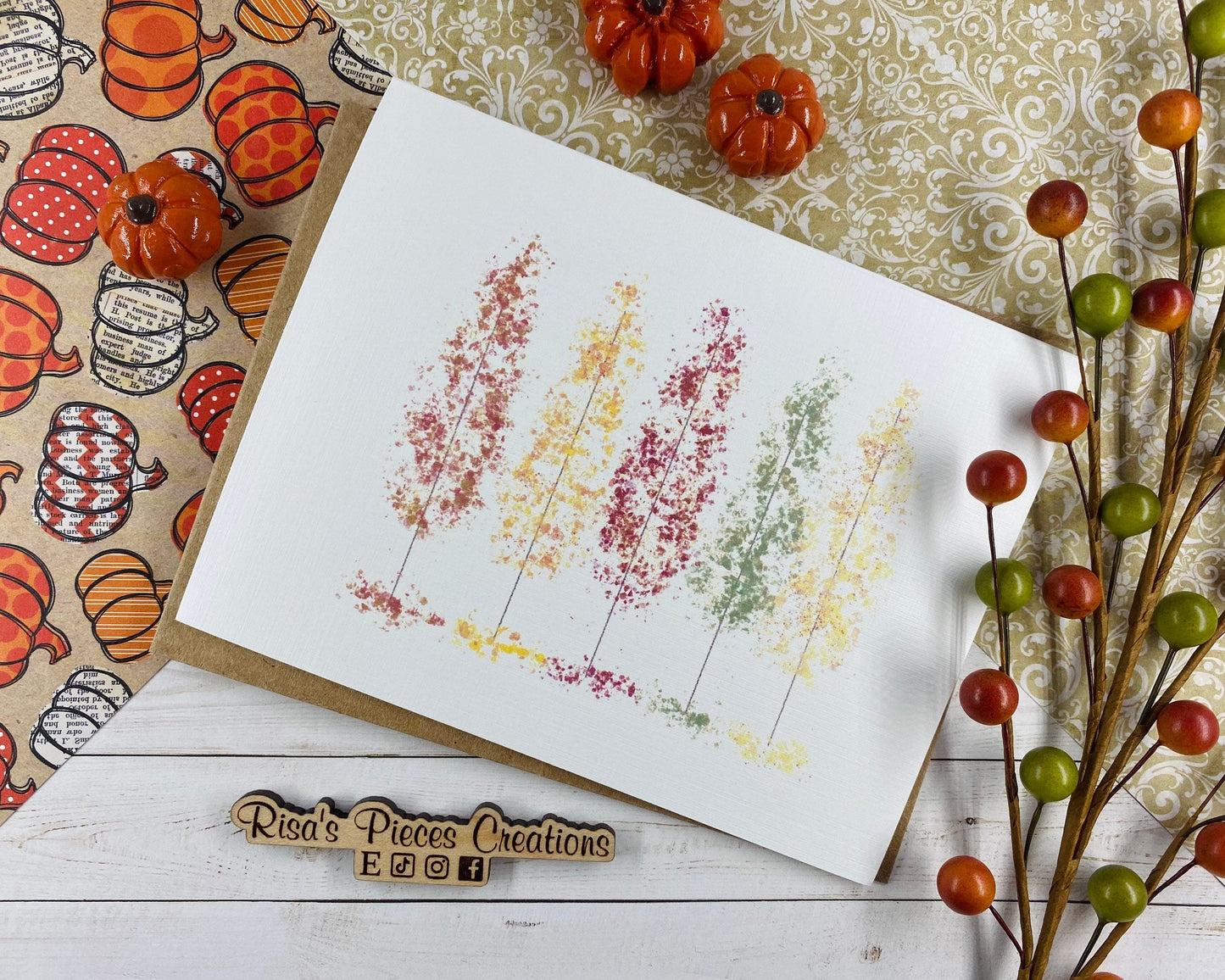 Linen Texture Fall Trees Card, Greeting card, Blank Cards, Autumn Card, Thanksgiving Cards, Holiday Cards, Colorful Trees Card, Bulk Cards