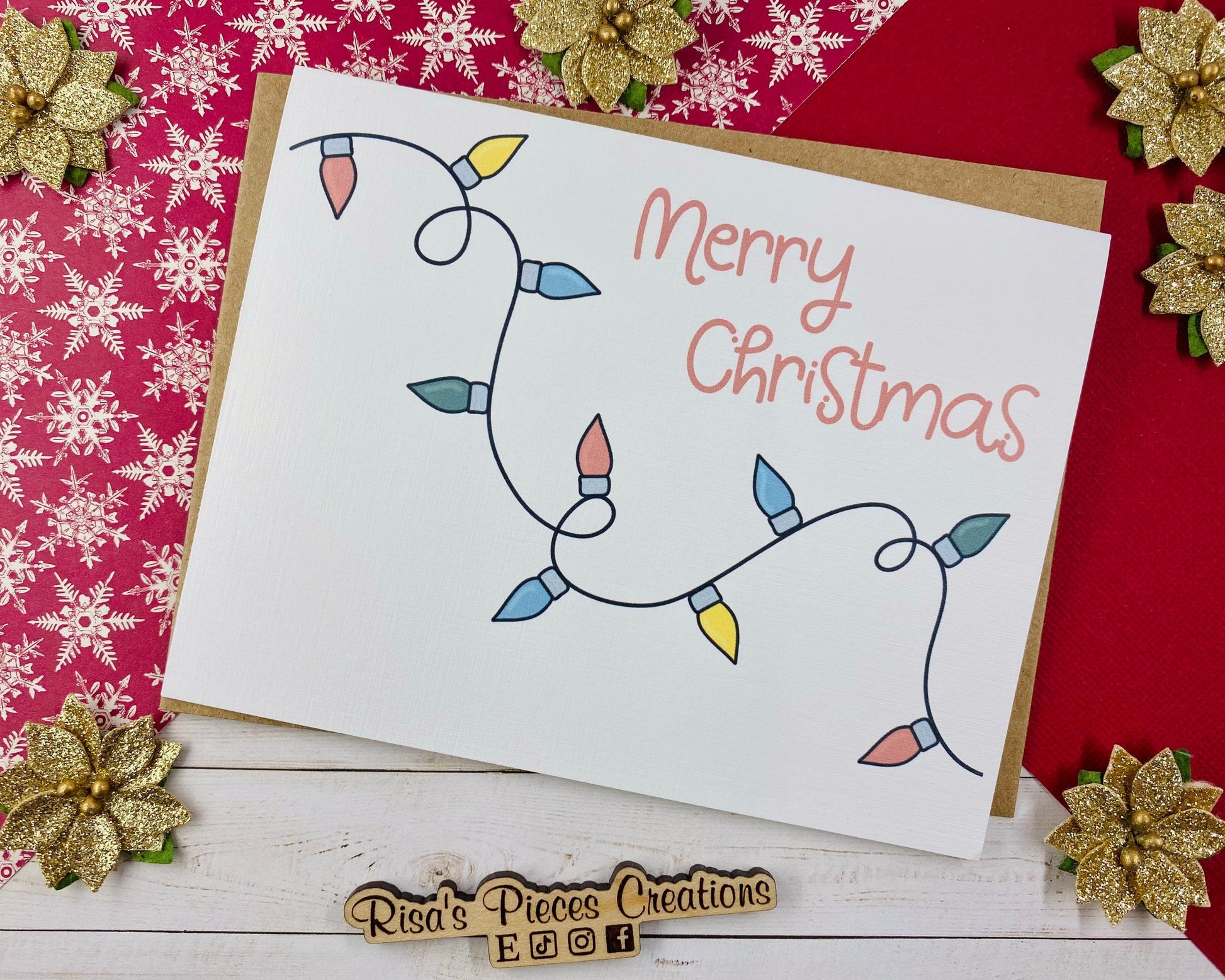 Linen Texture Christmas Lights Card, Christmas Card, Holiday Greeting, Seasonal Cards, Merry Christmas, Cute Christmas Card, Holiday Lights