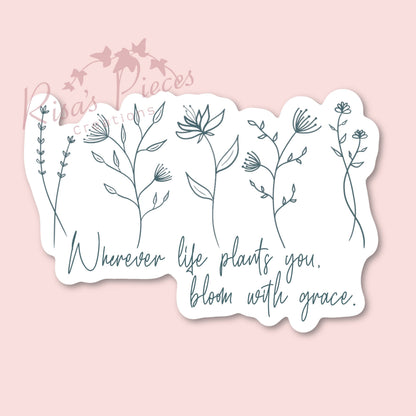 Bloom Sticker, Mental Health Stickers, Floral Decal, Inspirational Waterproof, Flower Doodles, Plant Stickers, Gift for Plant Lover