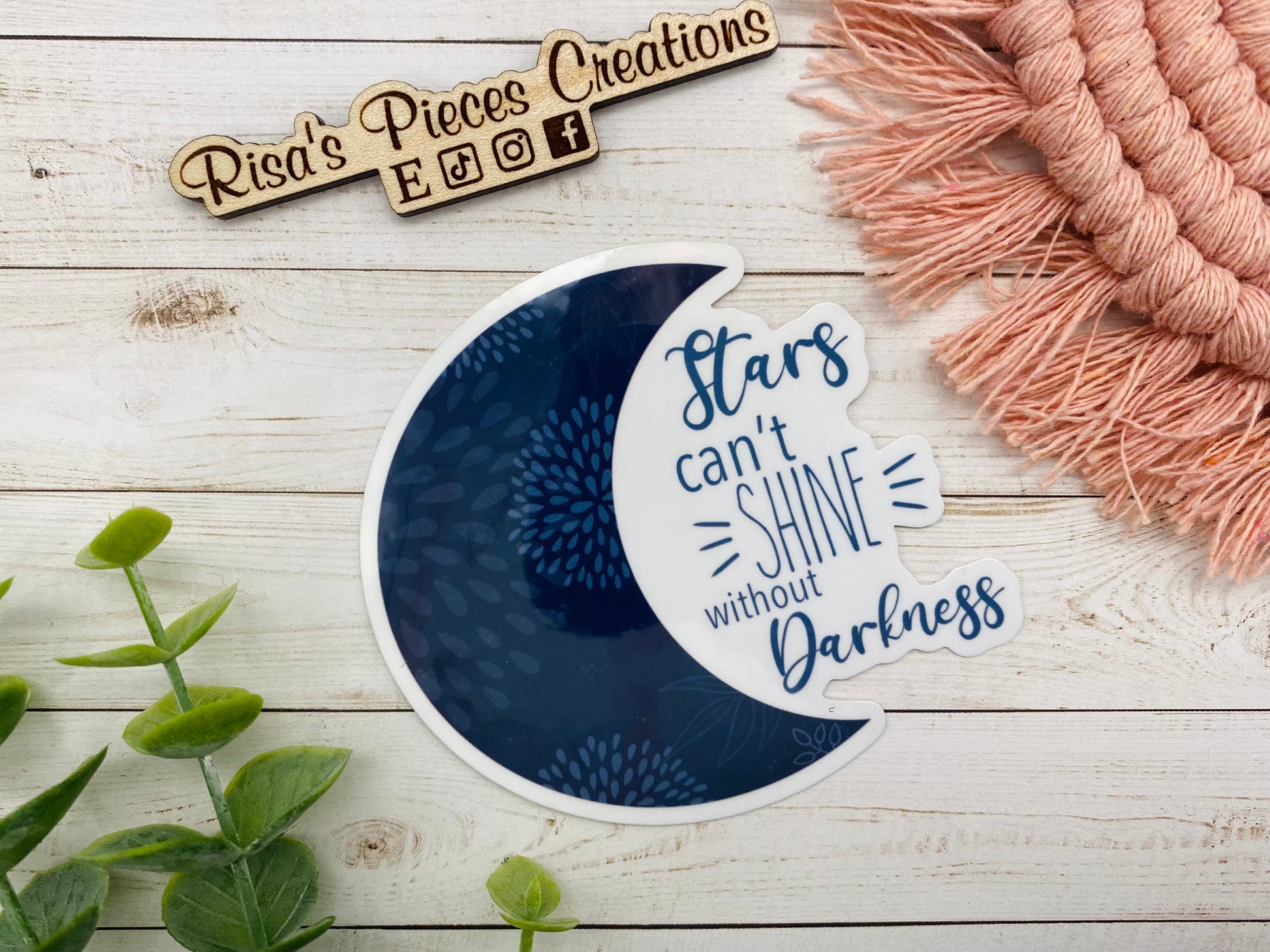 Stars Can't Shine Without Darkness Crescent Moon Sticker, Positive Affirmations Mental Health Stickers for Laptops, Easter Basket Gift Ideas