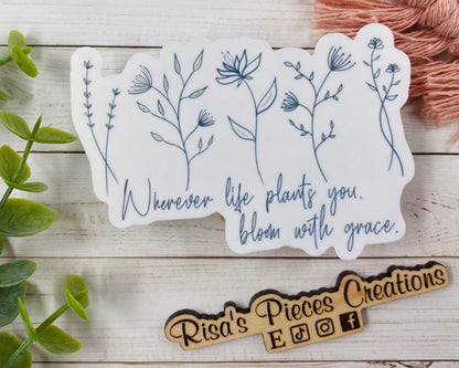 Bloom Sticker, Mental Health Stickers, Floral Decal, Inspirational Waterproof, Flower Doodles, Plant Stickers, Gift for Plant Lover