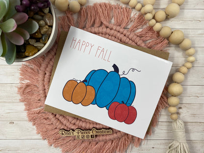 Glossy Teal Pumpkin Card, Pumpkin Card, Greeting card, Blank Cards, Autumn Card, Thanksgiving Cards, Holiday Cards, Happy Fall