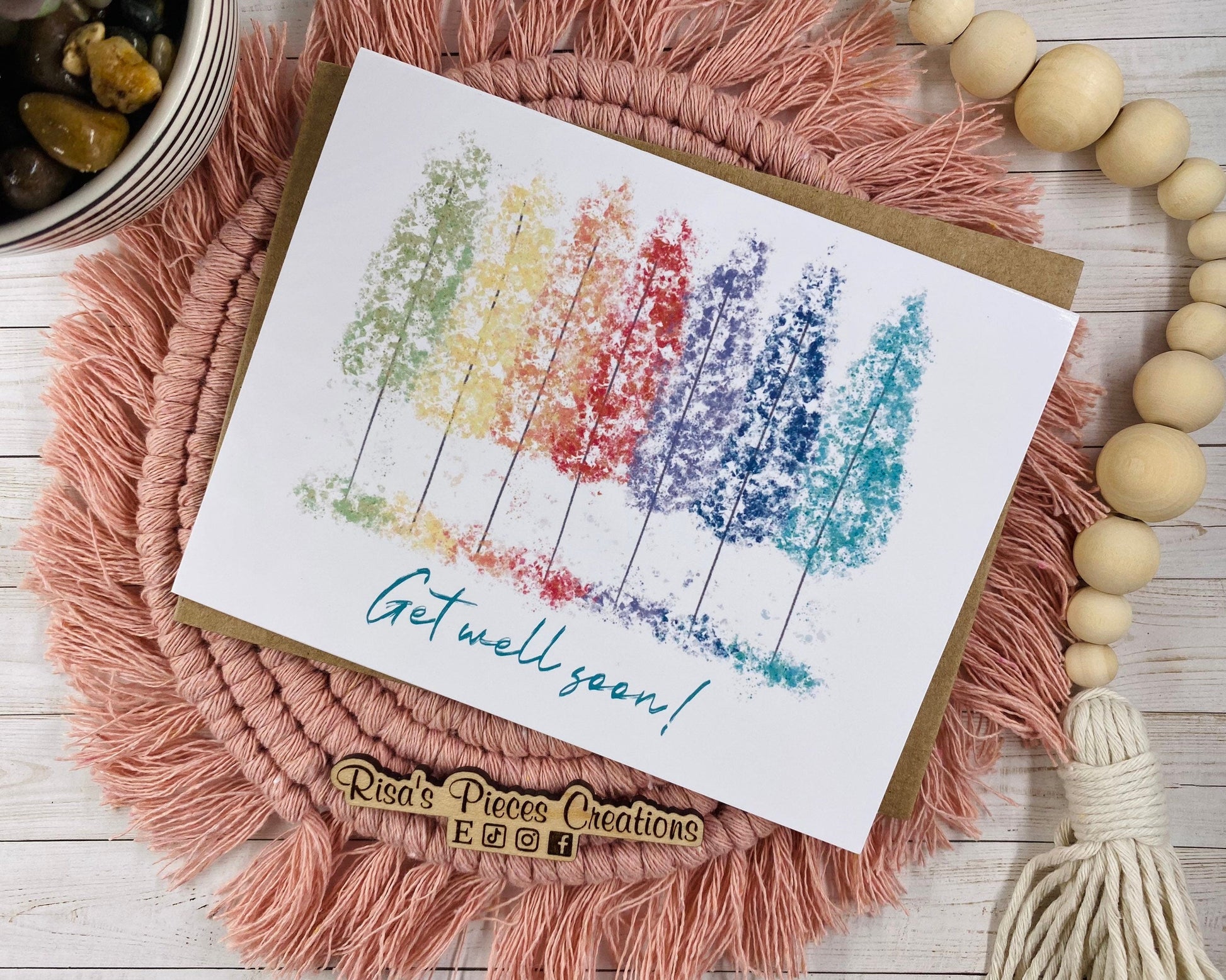 Glossy Rainbow Trees Card, Get Well Card, Greeting Cards, Blank Cards, Card for Friend, Get Well Soon, Gift for friend