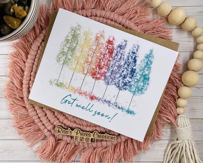 Glossy Rainbow Trees Card, Get Well Card, Greeting Cards, Blank Cards, Card for Friend, Get Well Soon, Gift for friend