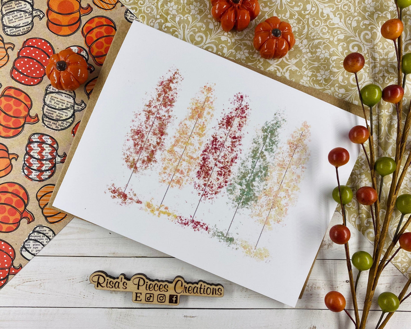 Glossy Fall Trees Card, Greeting card, Blank Cards, Autumn Card, Thanksgiving Cards, Holiday Cards, Colorful Trees Card, Bulk Cards