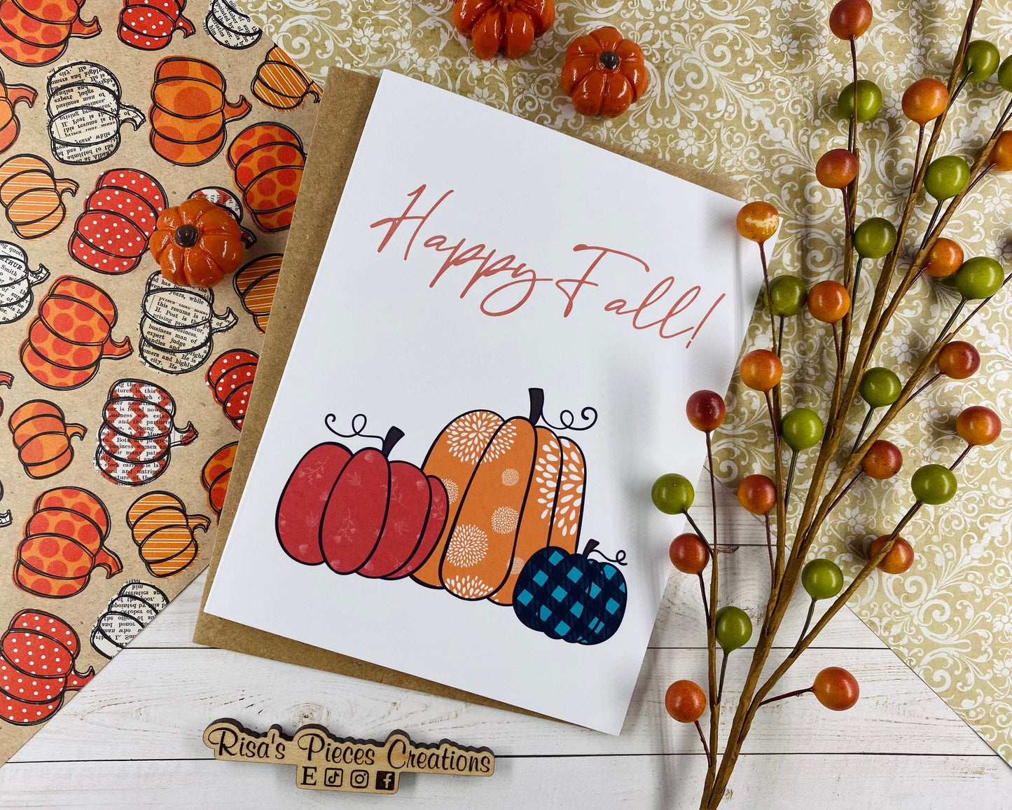 Glossy Pumpkin Trio Card, Happy Fall Card, Greeting card, Blank Cards, Autumn Card, Thanksgiving Cards, Holiday Cards, Seasonal Card