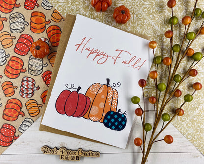 Glossy Pumpkin Trio Card, Happy Fall Card, Greeting card, Blank Cards, Autumn Card, Thanksgiving Cards, Holiday Cards, Seasonal Card
