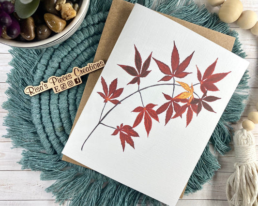 Linen Texture Japanese Maple Card, Greeting card, Blank Cards, Card for Friend, Thank You Card, Blank Notecard, All Occasion