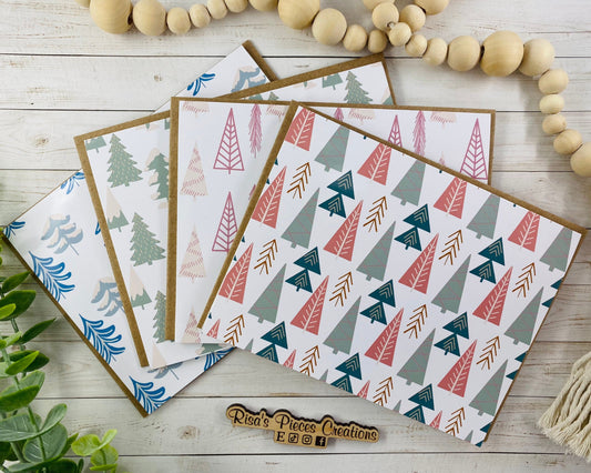 Set of Cute Christmas Tree Cards, Christmas Cards Handmade, Winter Cards for Boss, Merry Christmas, for Family, For Friends, Pretty Blank