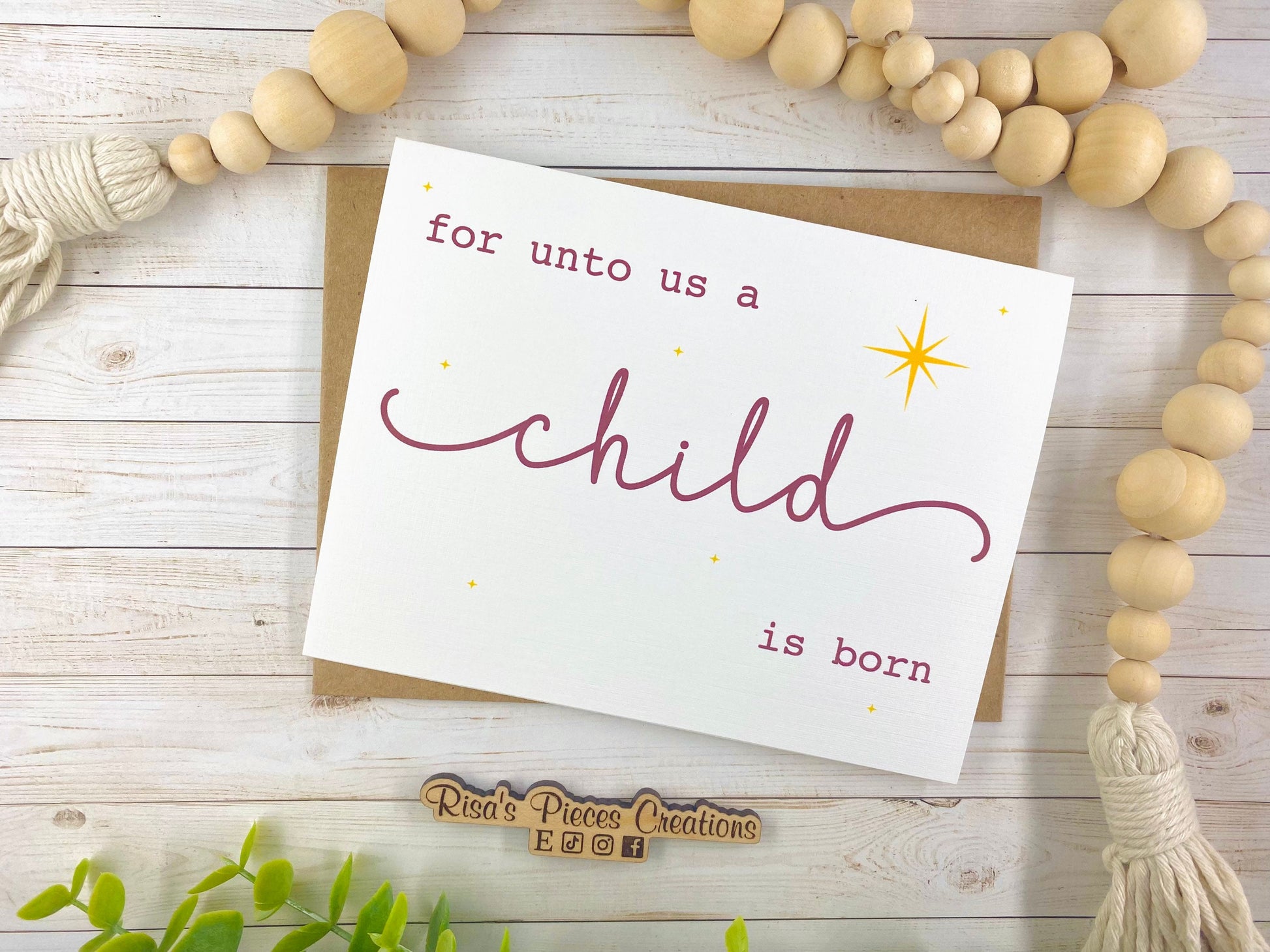 Handmade Christian Christmas Card: Unto Us A Child Is Born