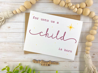 Handmade Christian Christmas Card: Unto Us A Child Is Born