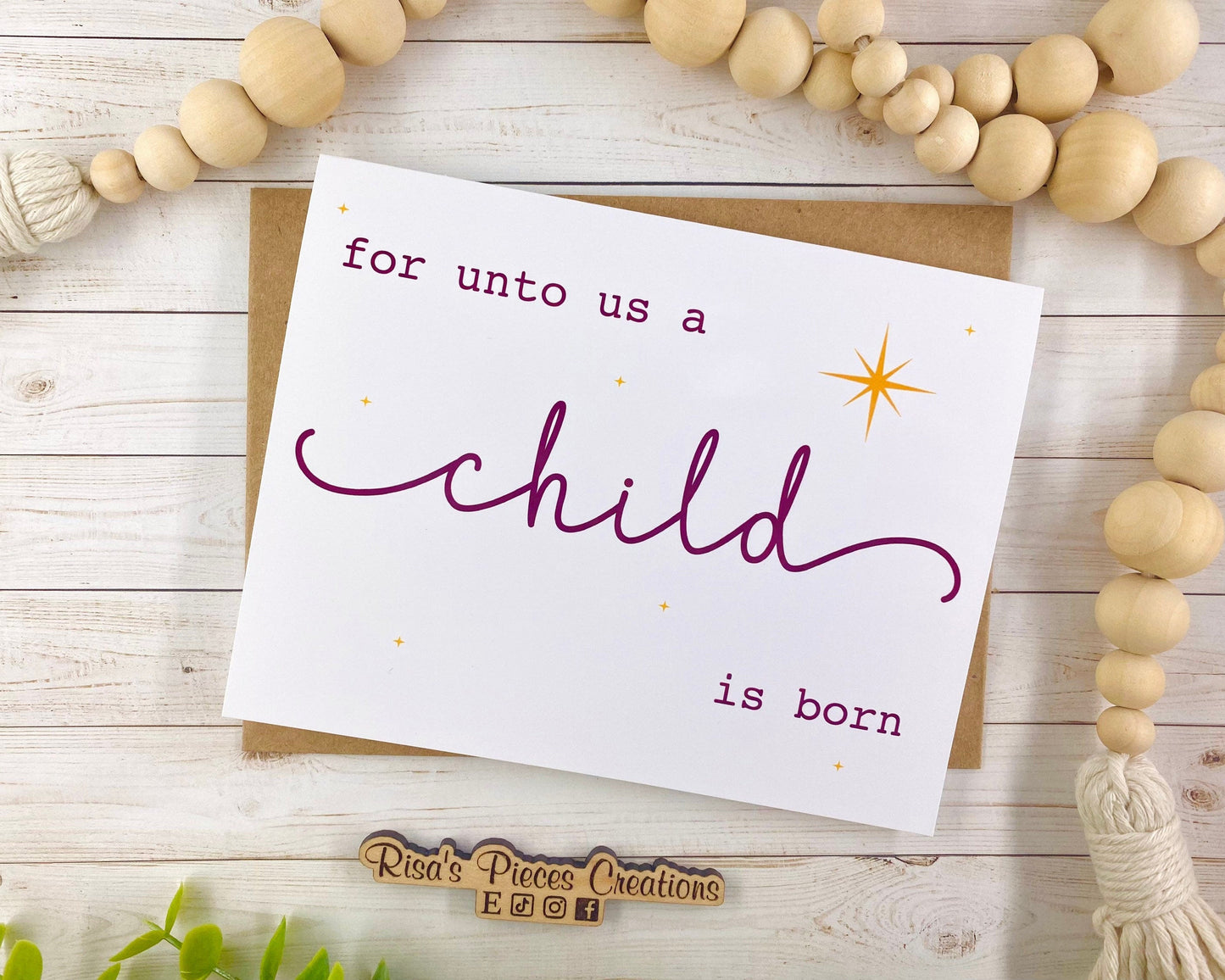 Handmade Christian Christmas Card: Unto Us A Child Is Born