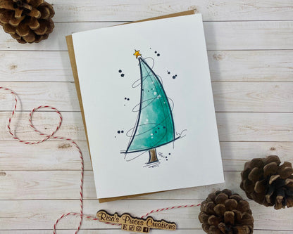 Christmas Tree Card, Watercolor Christmas Card, Christmas Card for Friend, Seasonal Cards, Bulk Cards, Custom Christmas Cards, Personalized