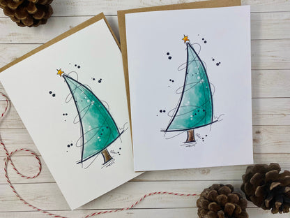 Christmas Tree Card, Watercolor Christmas Card, Christmas Card for Friend, Seasonal Cards, Bulk Cards, Custom Christmas Cards, Personalized