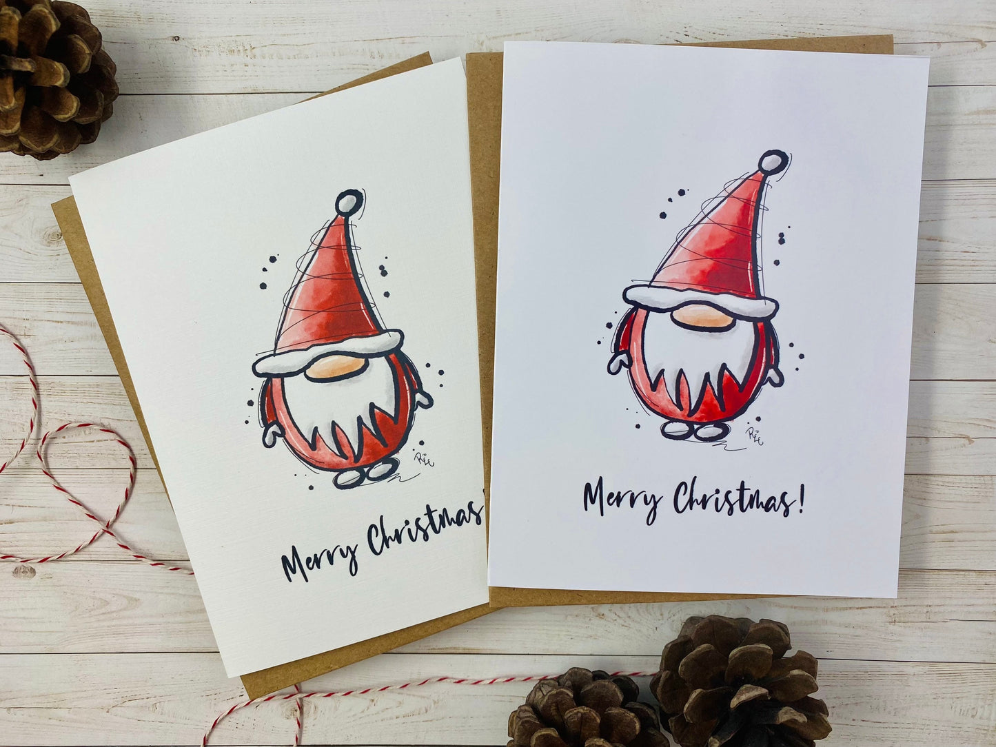 Santa Gnome Card, Watercolor Christmas Card, Christmas Card for Friend, Seasonal Cards, Bulk Cards, Custom Christmas Cards, Personalized