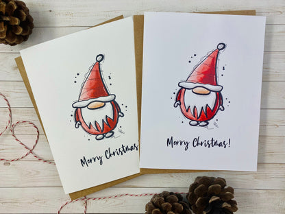 Santa Gnome Card, Watercolor Christmas Card, Christmas Card for Friend, Seasonal Cards, Bulk Cards, Custom Christmas Cards, Personalized