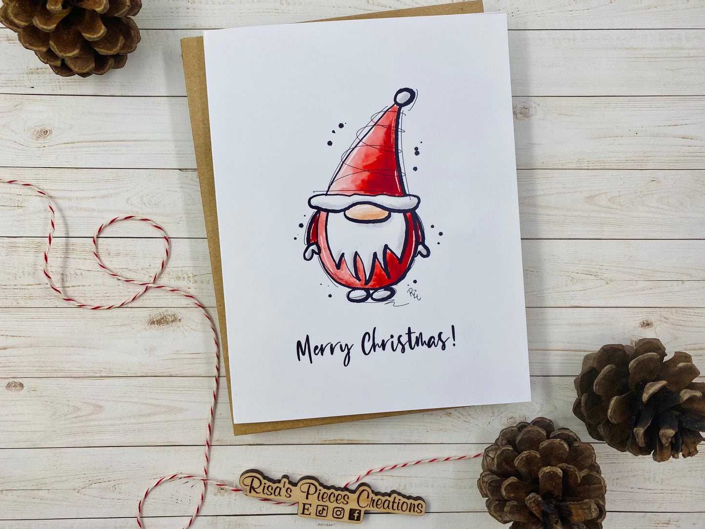 Santa Gnome Card, Watercolor Christmas Card, Christmas Card for Friend, Seasonal Cards, Bulk Cards, Custom Christmas Cards, Personalized