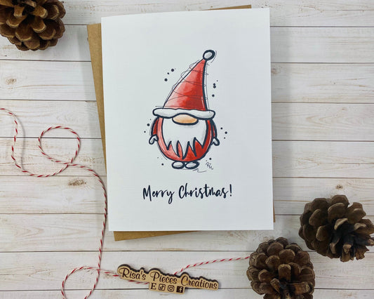 Santa Gnome Card, Watercolor Christmas Card, Christmas Card for Friend, Seasonal Cards, Bulk Cards, Custom Christmas Cards, Personalized