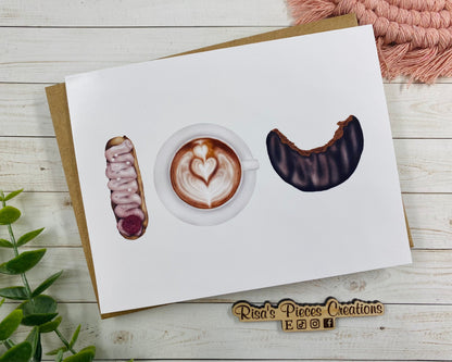 I Love You Card, Valentine Card for Friend, For Girlfriend, For Boyfriend, For Wife, For Husband, Card for Valentine, Coffee Card, Pastries