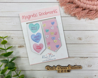 Conversation Heart Magnetic Bookmarks, Candy Hearts, Valentine Gift for Teacher, For her, Book Club Gifts, Planner Accessories, For readers