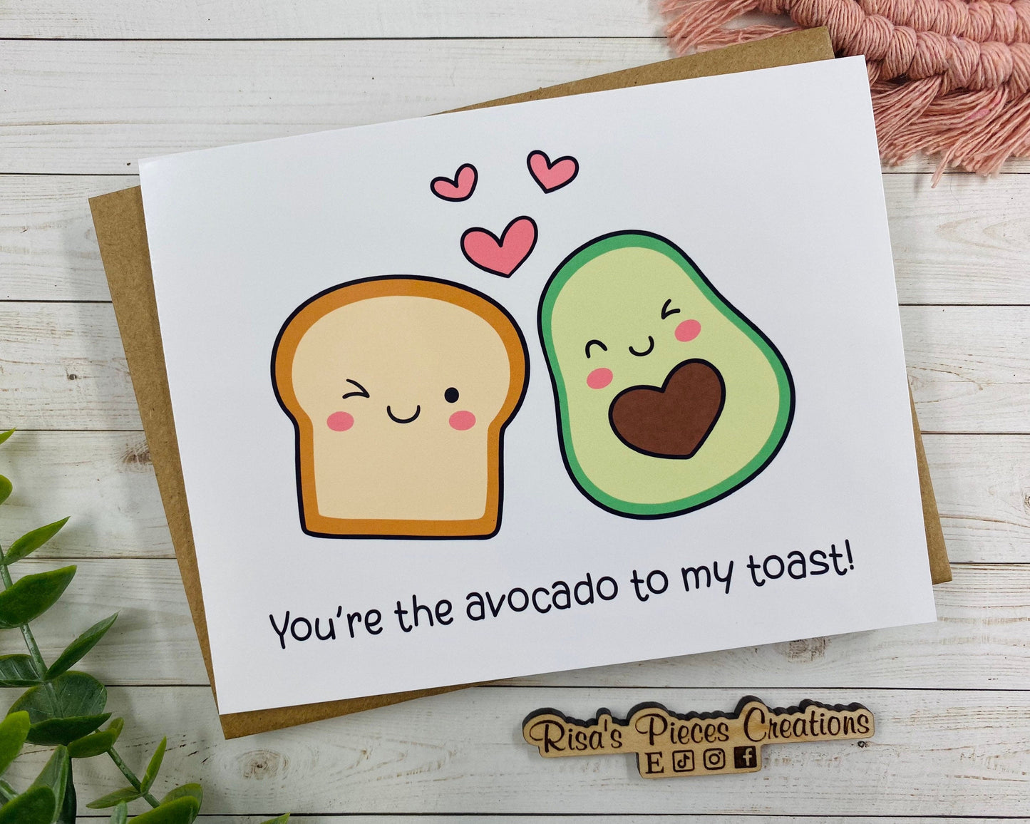 Kawaii Valentine's Day Card, Valentine Card for Friend, Avocado Toast, For Girlfriend, For Boyfriend, For Wife, For Husband, Seasonal Cards