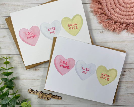 Conversation Hearts Card, Valentine Card, For Girlfriend, For Boyfriend, For Wife, For Husband, Candy Hearts, Be Mine, Kiss me, Soul Mate
